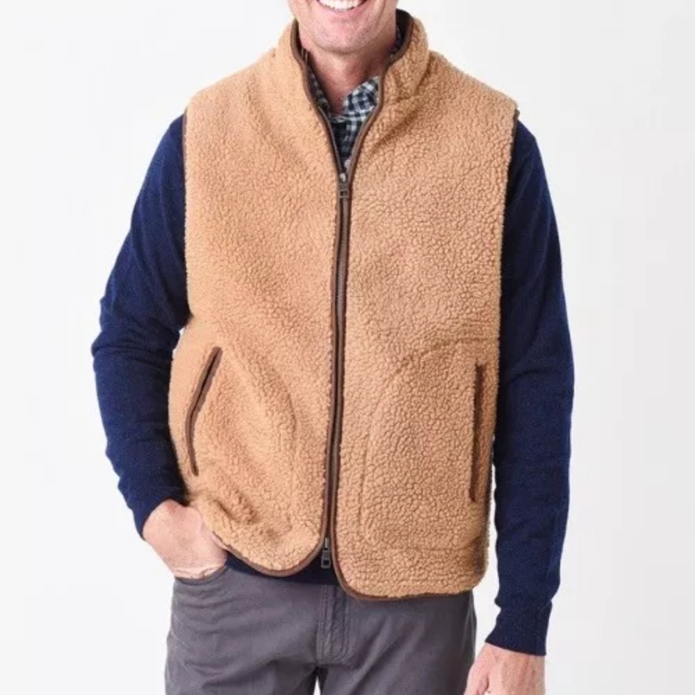 🆕 Peter Millar “Mountainside” High Pile Sherpa Vest, M, HAZELNUT Camel Brown